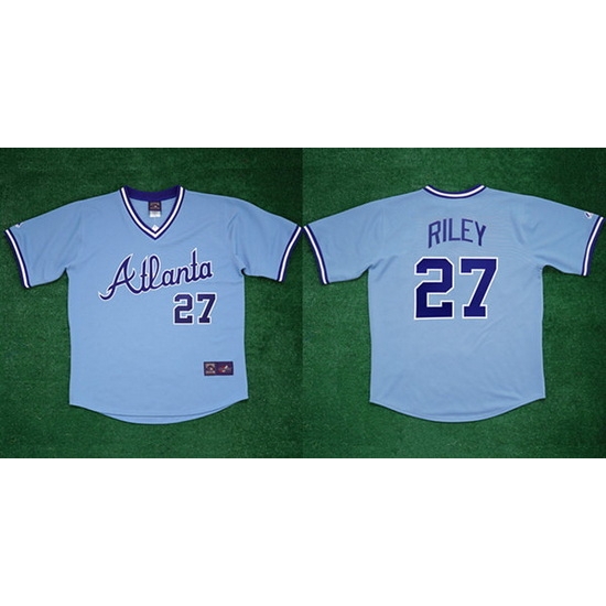 Men Atlanta Braves 27 Austin Riley 1982 Light Blue Cool Base Stitched Baseball Jersey Men Atlanta Braves 27 Austin Riley 1982 Light Blue Cool Base Stitched Baseball Jersey