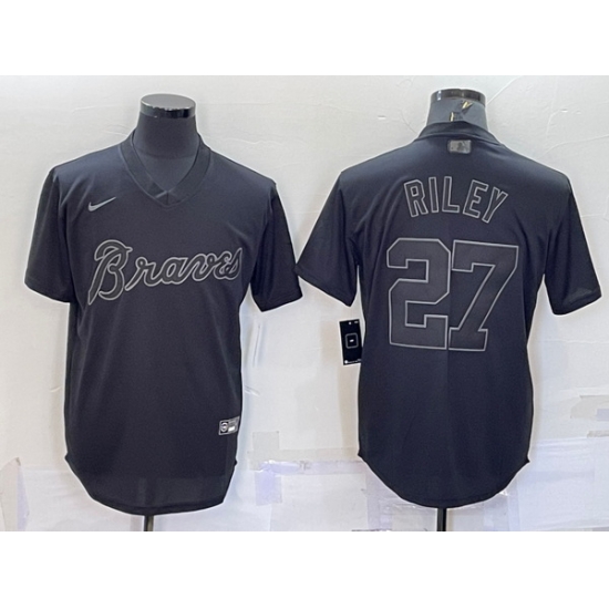 Men Atlanta Braves 27 Austin Riley Black Pitch Black Fashion Replica Stitched Jersey Men Atlanta Braves 27 Austin Riley Black Pitch Black Fashion Replica Stitched Jersey
