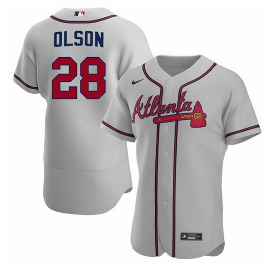 Men Atlanta Braves 28 Matt Olson Grey Flex Base Stitched Baseball jersey Men Atlanta Braves 28 Matt Olson Grey Flex Base Stitched Baseball jersey