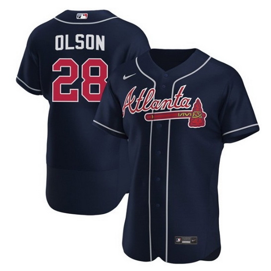 Men Atlanta Braves 28 Matt Olson Navy Flex Base Stitched Baseball jersey Men Atlanta Braves 28 Matt Olson Navy Flex Base Stitched Baseball jersey