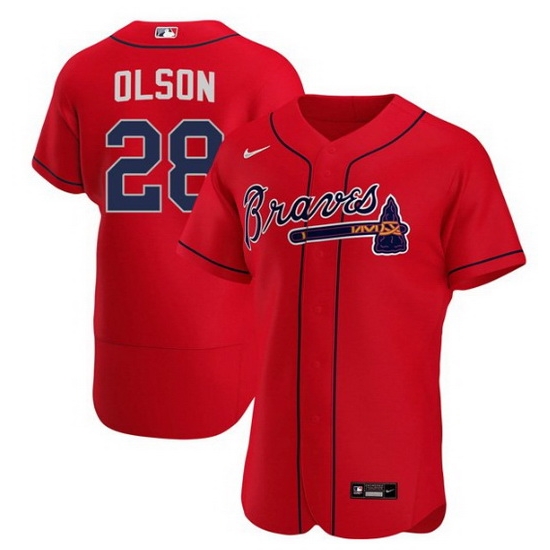 Men Atlanta Braves 28 Matt Olson Red Flex Base Stitched Baseball jersey Men Atlanta Braves 28 Matt Olson Red Flex Base Stitched Baseball jersey