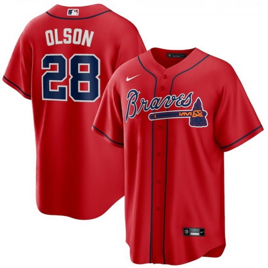 Men Atlanta Braves 28 Matt Olson Red Nike Cool Base jersey Men Atlanta Braves 28 Matt Olson Red Nike Cool Base jersey