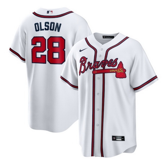 Men Atlanta Braves 28 Matt Olson White Cool Base Stitched Baseball jersey Men Atlanta Braves 28 Matt Olson White Cool Base Stitched Baseball jersey
