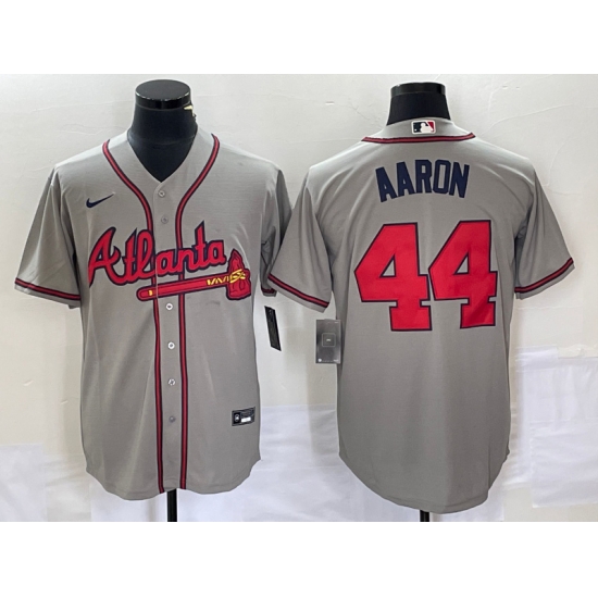 Men Atlanta Braves 44 Hank Aaron Grey Cool Base Stitched Jersey Men Atlanta Braves 44 Hank Aaron Grey Cool Base Stitched Jersey