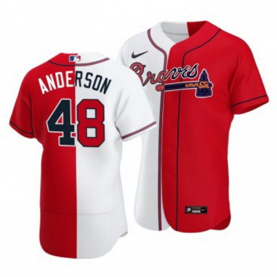 Men Atlanta Braves 48 Ian Anderson Split White Red Two Tone Jersey Men Atlanta Braves 48 Ian Anderson Split White Red Two Tone Jersey