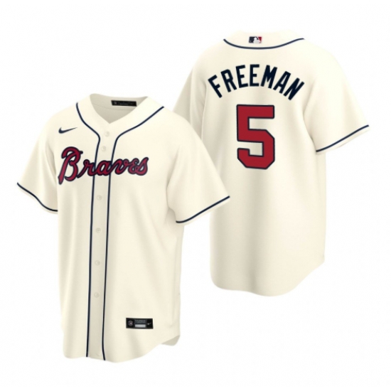 Men Atlanta Braves 5 Freddie Freeman Cream Cool Base Stitched Jersey Men Atlanta Braves 5 Freddie Freeman Cream Cool Base Stitched Jersey