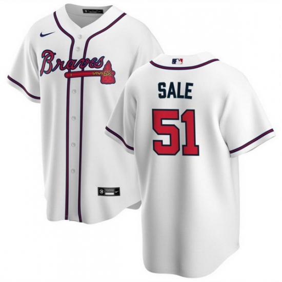 Men Atlanta Braves 51 Chris Sale White Cool Base Stitched Baseball Jersey Men Atlanta Braves 51 Chris Sale White Cool Base Stitched Baseball Jersey