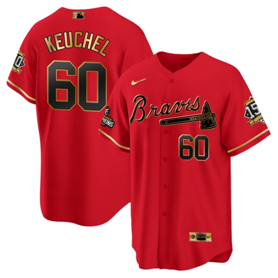Men Atlanta Braves 60 Dallas Keuchel Red Gold World Series Champions With 150th Anniversary Patch Cool Base Stitched Jersey Men Atlanta Braves 60 Dallas Keuchel Red Gold World Series Champions With 150th Anniversary Patch Cool Base Stitched Jersey