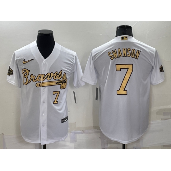 Men Atlanta Braves 7 Dansby Swanson 2022 All Star White Cool Base Stitched Baseball Jersey Men Atlanta Braves 7 Dansby Swanson 2022 All Star White Cool Base Stitched Baseball Jersey