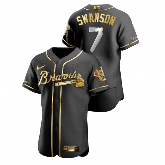 Men Atlanta Braves 7 Dansby Swanson Black Gold 2020 Nike Flexbase Jersey Men Atlanta Braves 7 Dansby Swanson Black Gold 2020 Nike Flexbase Jersey