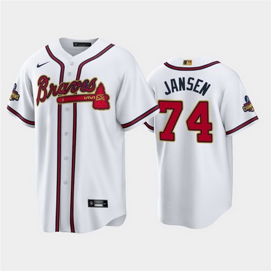 Men Atlanta Braves 74 Kenley Jansen 2022 White Gold World Series Champions Program Cool Base Stitched Baseball jersey Men Atlanta Braves 74 Kenley Jansen 2022 White Gold World Series Champions Program Cool Base Stitched Baseball jersey
