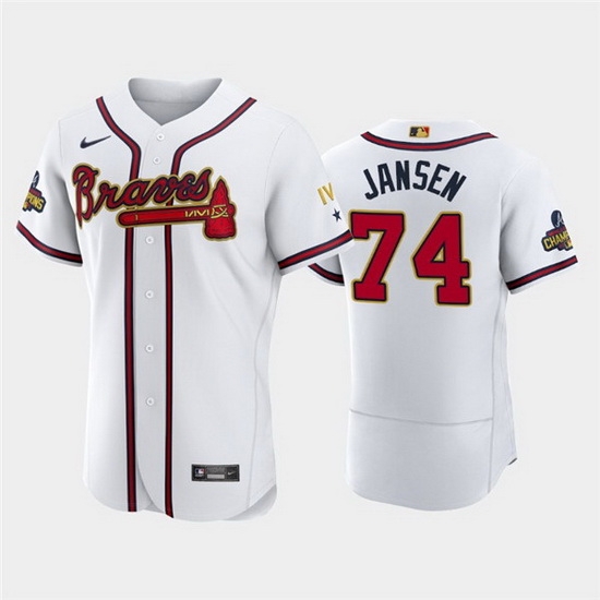 Men Atlanta Braves 74 Kenley Jansen 2022 White Gold World Series Champions Program Flex Base Stitched Baseball jersey Men Atlanta Braves 74 Kenley Jansen 2022 White Gold World Series Champions Program Flex Base Stitched Baseball jersey