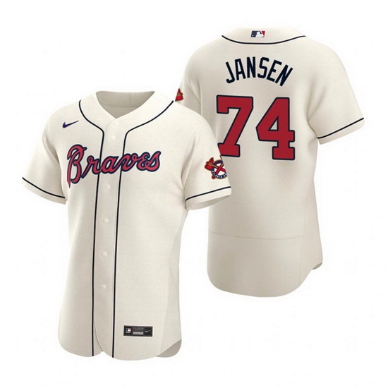 Men Atlanta Braves 74 Kenley Jansen Cream Flex Base Stitched Baseball jersey Men Atlanta Braves 74 Kenley Jansen Cream Flex Base Stitched Baseball jersey