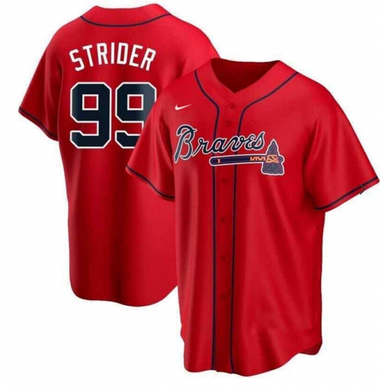 Men Atlanta Braves 99 Spencer Strider Red Cool Base Stitched Baseball Jersey Men Atlanta Braves 99 Spencer Strider Red Cool Base Stitched Baseball Jersey