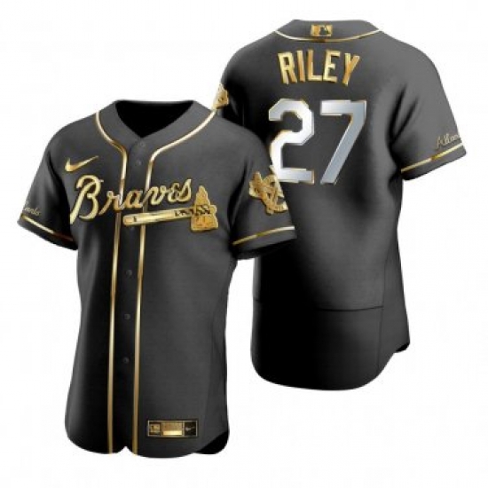 Men Atlanta Braves Austin Riley Black Gold Edition Jersey Men Atlanta Braves Austin Riley Black Gold Edition Jersey