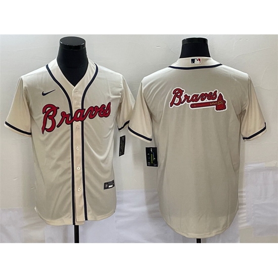 Men Atlanta Braves Cream Team Big Logo Cool Base Stitched Baseball Jersey Men Atlanta Braves Cream Team Big Logo Cool Base Stitched Baseball Jersey