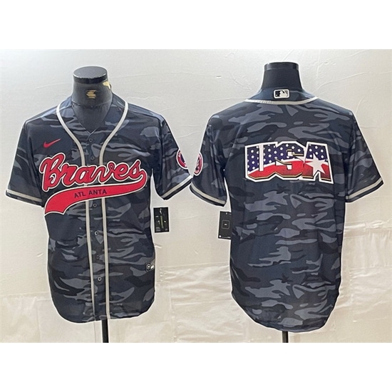 Men Atlanta Braves Gray Camo Team Big Logo Cool Base With Patch Stitched Baseball Jersey Men Atlanta Braves Gray Camo Team Big Logo Cool Base With Patch Stitched Baseball Jersey