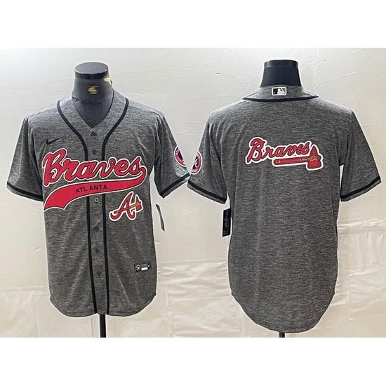 Men Atlanta Braves Gray Team Big Logo Cool Base With Patch Stitched Baseball Jersey 8 Men Atlanta Braves Gray Team Big Logo Cool Base With Patch Stitched Baseball Jersey 8