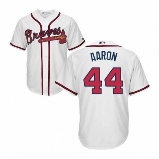 Men Majestic Atlanta Braves 44 Hank Aaron White Home Cool Base MLB Jersey Men Majestic Atlanta Braves 44 Hank Aaron White Home Cool Base MLB Jersey
