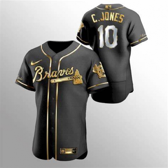 Men Nike Atlanta Braves Chipper Jones 10 Black Gold Edition Jersey Men Nike Atlanta Braves Chipper Jones 10 Black Gold Edition Jersey