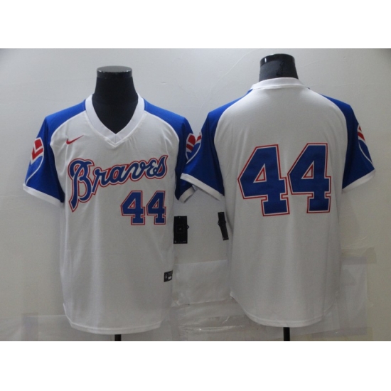 Men Nike Atlanta Braves Hank Aaron 44 White Blue Pullover Jersey Men Nike Atlanta Braves Hank Aaron 44 White Blue Pullover Jersey