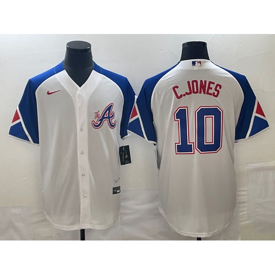 Men's Atlanta Braves #10 Chipper Jones White 2023 City Connect Cool Base Stitched Jersey Men's Atlanta Braves #10 Chipper Jones White 2023 City Connect Cool Base Stitched Jersey