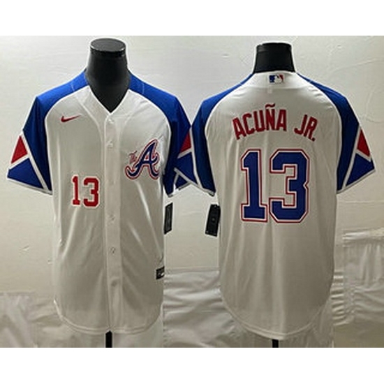 Men's Atlanta Braves #13 Ronald Acuna Jr Number White 2023 City Connect Cool Base Stitched Jerseys Men's Atlanta Braves #13 Ronald Acuna Jr Number White 2023 City Connect Cool Base Stitched Jerseys