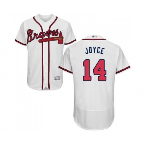 Mens Atlanta Braves 14 Matt Joyce White Home Flex Base Authentic Collection Baseball Jersey Mens Atlanta Braves 14 Matt Joyce White Home Flex Base Authentic Collection Baseball Jersey