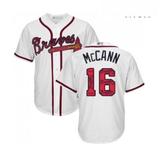 Mens Atlanta Braves 16 Brian McCann Authentic White Team Logo Fashion Cool Base Baseball Jersey Mens Atlanta Braves 16 Brian McCann Authentic White Team Logo Fashion Cool Base Baseball Jersey