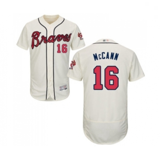Mens Atlanta Braves 16 Brian McCann Cream Alternate Flex Base Authentic Collection Baseball Jersey Mens Atlanta Braves 16 Brian McCann Cream Alternate Flex Base Authentic Collection Baseball Jersey
