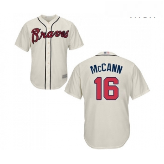Mens Atlanta Braves 16 Brian McCann Replica Cream Alternate 2 Cool Base Baseball Jersey Mens Atlanta Braves 16 Brian McCann Replica Cream Alternate 2 Cool Base Baseball Jersey