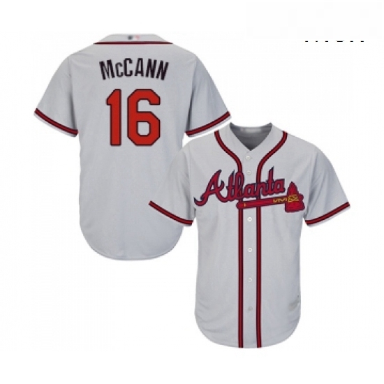 Mens Atlanta Braves 16 Brian McCann Replica Grey Road Cool Base Baseball Jersey Mens Atlanta Braves 16 Brian McCann Replica Grey Road Cool Base Baseball Jersey