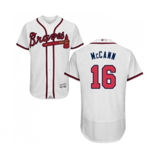 Mens Atlanta Braves 16 Brian McCann White Home Flex Base Authentic Collection Baseball Jersey Mens Atlanta Braves 16 Brian McCann White Home Flex Base Authentic Collection Baseball Jersey