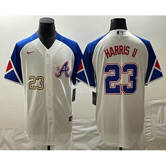Men's Atlanta Braves #23 Michael Harris II Number White 2023 City Connect Cool Base Stitched Jersey Men's Atlanta Braves #23 Michael Harris II Number White 2023 City Connect Cool Base Stitched Jersey