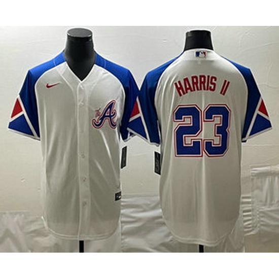 Men's Atlanta Braves #23 Michael Harris II White 2023 City Connect Cool Base Stitched Jersey Men's Atlanta Braves #23 Michael Harris II White 2023 City Connect Cool Base Stitched Jersey