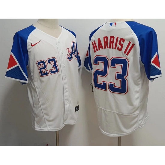 Men's Atlanta Braves #23 Michael Harris II White 2023 City Connect Flex Base Stitched Baseball Jersey Men's Atlanta Braves #23 Michael Harris II White 2023 City Connect Flex Base Stitched Baseball Jersey