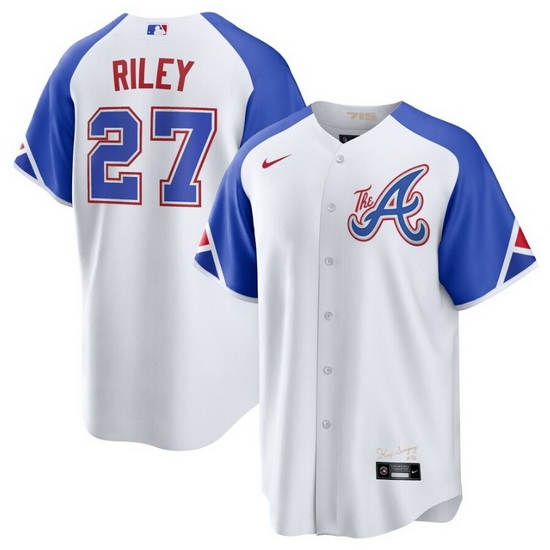 Men's Atlanta Braves #27 Austin Riley White 2023 City Connect Cool Base Stitched Baseball Jersey Men's Atlanta Braves #27 Austin Riley White 2023 City Connect Cool Base Stitched Baseball Jersey
