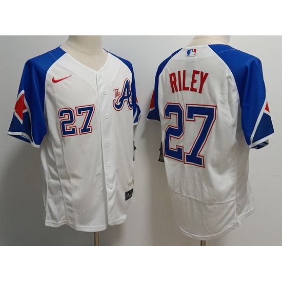 Men's Atlanta Braves #27 Austin Riley White 2023 City Connect Flex Base Stitched Baseball Jersey Men's Atlanta Braves #27 Austin Riley White 2023 City Connect Flex Base Stitched Baseball Jersey