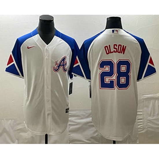 Men's Atlanta Braves #28 Matt Olson Number 2023 City Connect Cool Base Stitched Jersey Men's Atlanta Braves #28 Matt Olson Number 2023 City Connect Cool Base Stitched Jersey