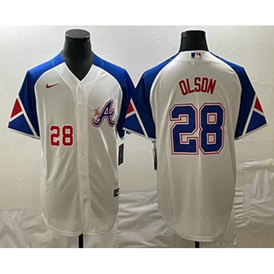 Men's Atlanta Braves #28 Matt Olson Number White 2023 City Connect Cool Base Stitched Jersey Men's Atlanta Braves #28 Matt Olson Number White 2023 City Connect Cool Base Stitched Jersey