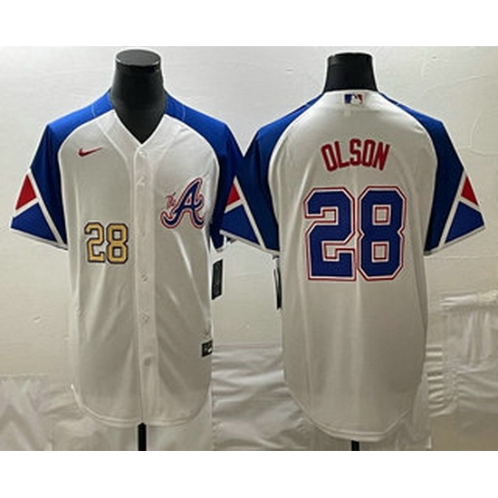 Men's Atlanta Braves #28 Matt Olson Number White 2023 City Connect Cool Base Stitched Jerseys Men's Atlanta Braves #28 Matt Olson Number White 2023 City Connect Cool Base Stitched Jerseys
