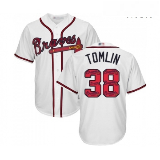 Mens Atlanta Braves 38 Josh Tomlin Authentic White Team Logo Fashion Cool Base Baseball Jersey Mens Atlanta Braves 38 Josh Tomlin Authentic White Team Logo Fashion Cool Base Baseball Jersey