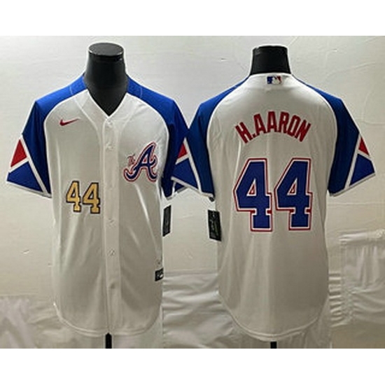 Men's Atlanta Braves #44 Hank Aaron Number White 2023 City Connect Cool Base Stitched Jerseys Men's Atlanta Braves #44 Hank Aaron Number White 2023 City Connect Cool Base Stitched Jerseys