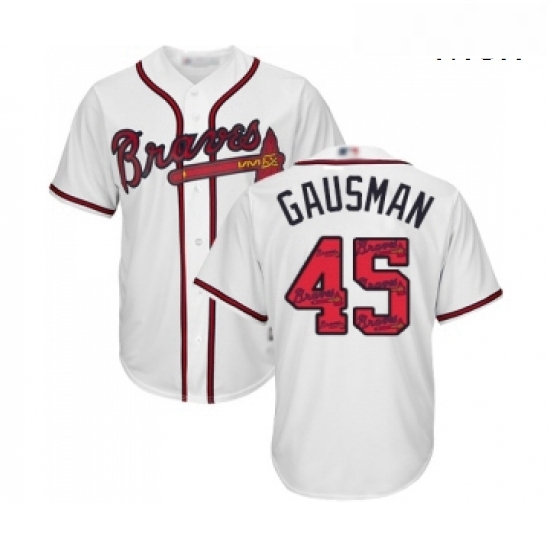 Mens Atlanta Braves 45 Kevin Gausman Authentic White Team Logo Fashion Cool Base Baseball Jersey Mens Atlanta Braves 45 Kevin Gausman Authentic White Team Logo Fashion Cool Base Baseball Jersey