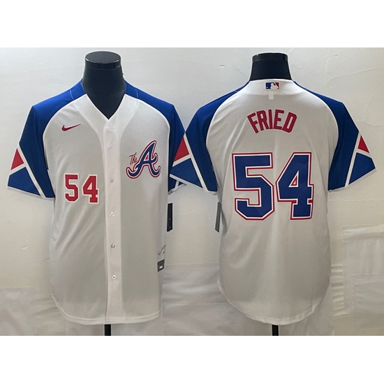 Men's Atlanta Braves #54 Max Fried Number White 2023 City Connect Cool Base Stitched Jersey1 Men's Atlanta Braves #54 Max Fried Number White 2023 City Connect Cool Base Stitched Jersey1