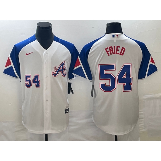 Men's Atlanta Braves #54 Max Fried Number White 2023 City Connect Cool Base Stitched Jerseys Men's Atlanta Braves #54 Max Fried Number White 2023 City Connect Cool Base Stitched Jerseys