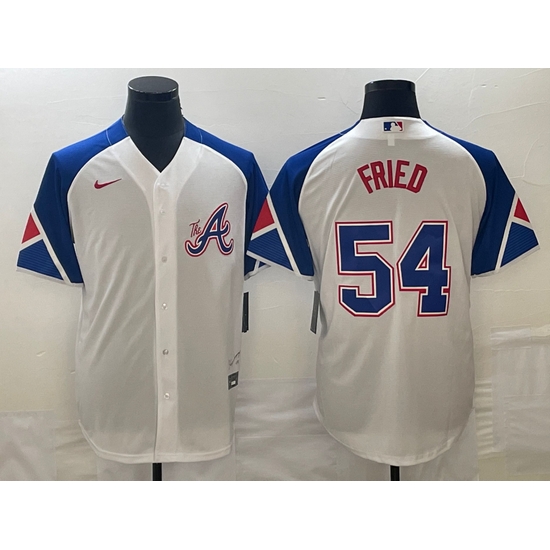 Men's Atlanta Braves #54 Max Fried White 2023 City Connect Cool Base Stitched Jersey Men's Atlanta Braves #54 Max Fried White 2023 City Connect Cool Base Stitched Jersey