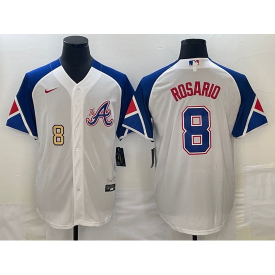 Men's Atlanta Braves #8 Eddie Rosario Number White 2023 City Connect Cool Base Stitched Jerseys Men's Atlanta Braves #8 Eddie Rosario Number White 2023 City Connect Cool Base Stitched Jerseys