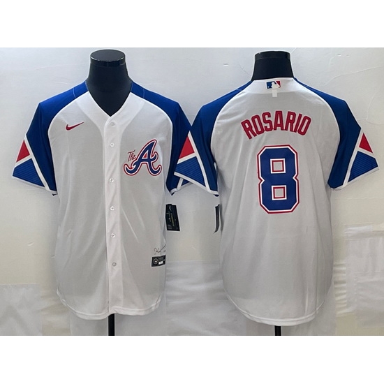 Men's Atlanta Braves #8 Eddie Rosario White 2023 City Connect Cool Base Stitched Jersey Men's Atlanta Braves #8 Eddie Rosario White 2023 City Connect Cool Base Stitched Jersey
