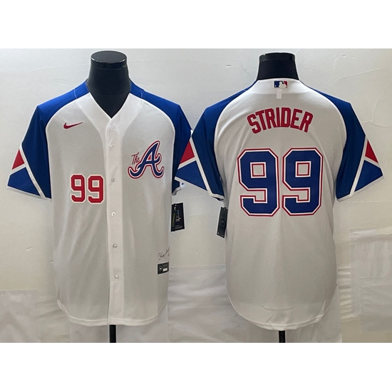 Men's Atlanta Braves #99 Spencer Strider Number White 2023 City Connect Cool Base Stitched Jerseys Men's Atlanta Braves #99 Spencer Strider Number White 2023 City Connect Cool Base Stitched Jerseys